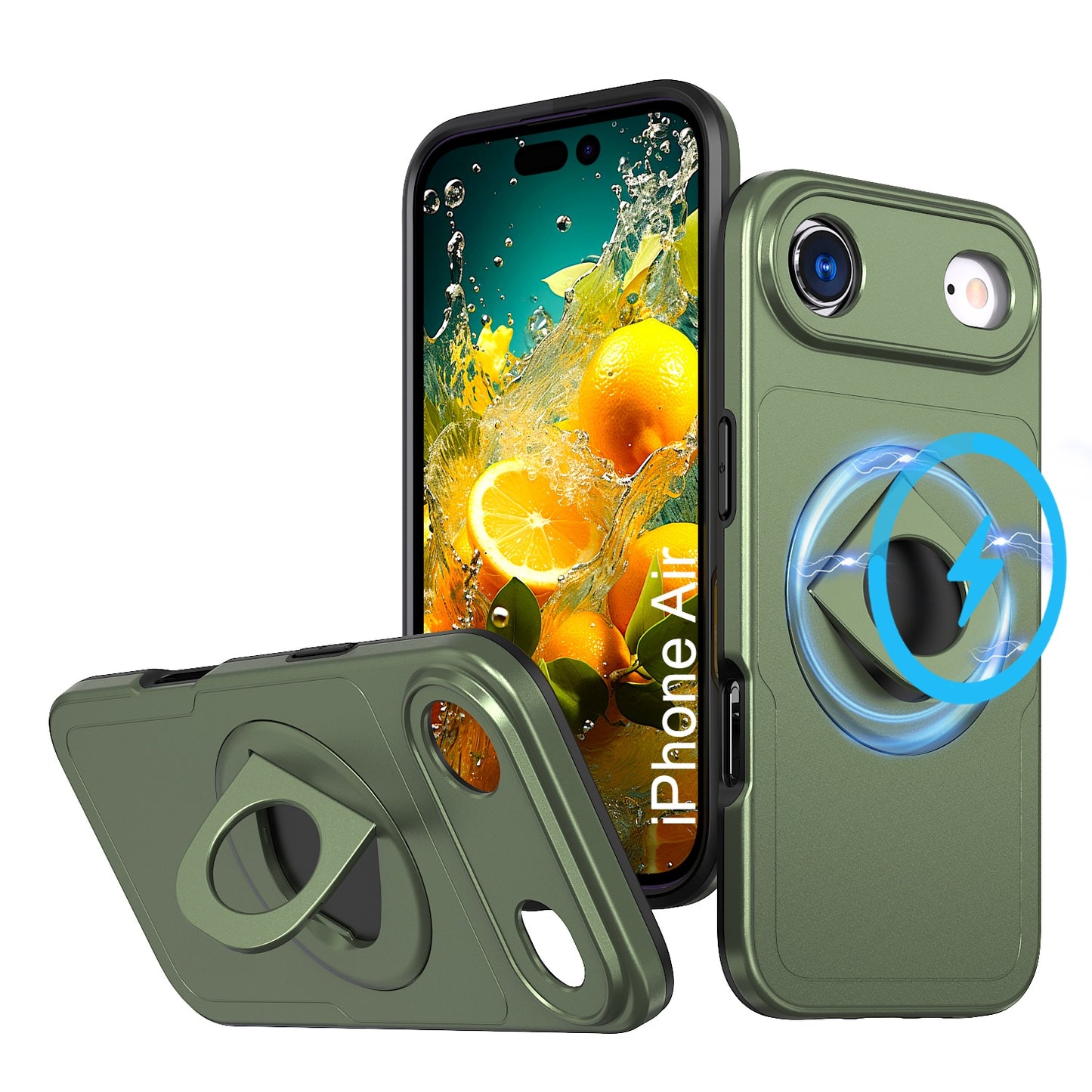 LuxuryKase Shockproof Rugged Back Cover | Heavy Duty Armor Case with MagSafe Compatible 360° Ring Holder | Finger Ring Kickstand | Drop Protection For iPhone & Samsung Series