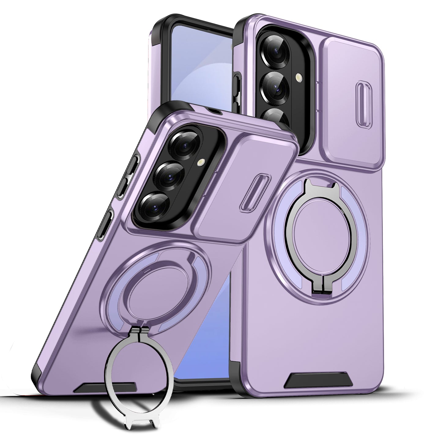 LuxuryKase Shockproof Case with Slide Camera Cover | 360° Rotating Ring Kickstand | Rugged Armour Protection For Samsung Series