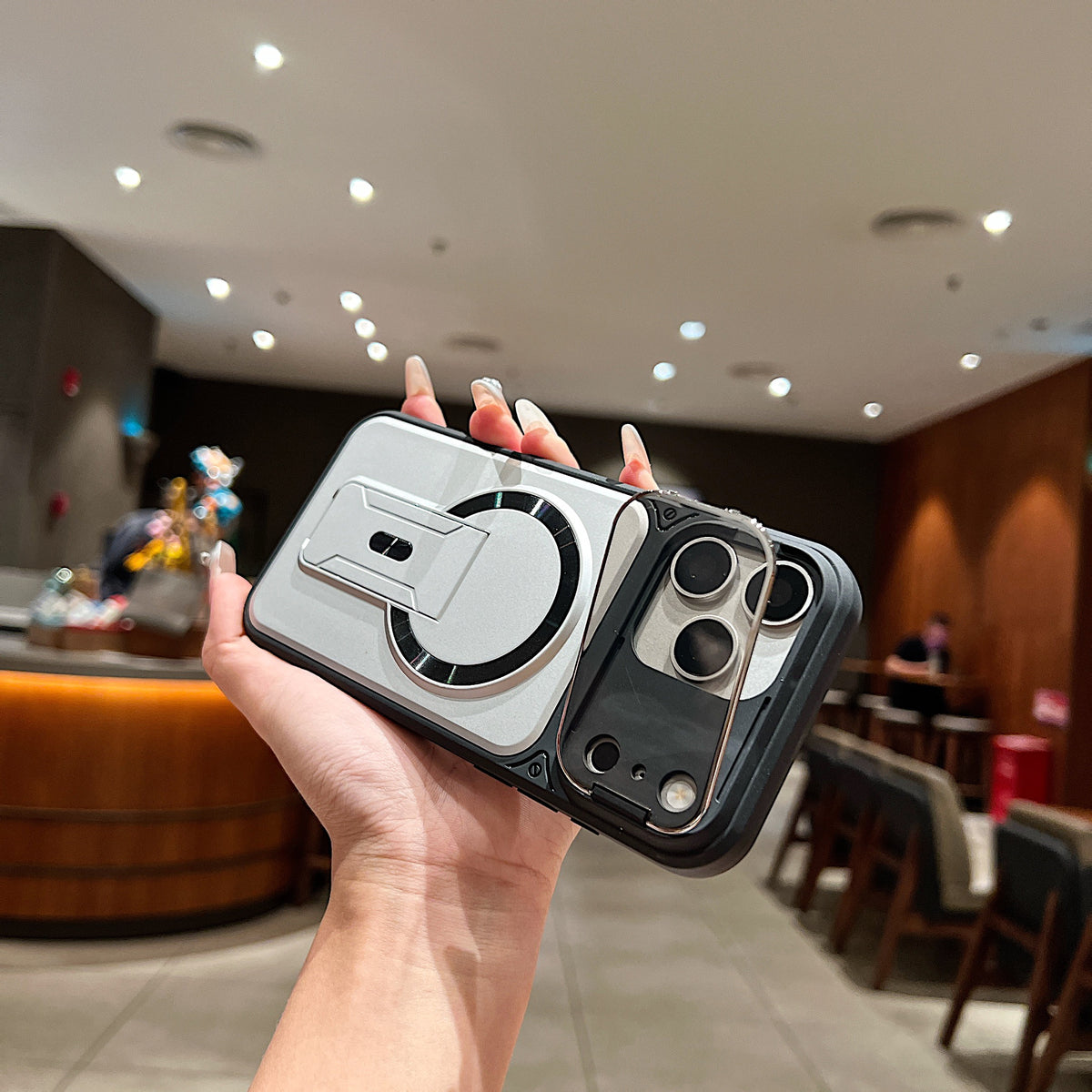 LuxuryKase Hybrid Armour Case | Built-In Foldable Kickstand | Flip Camera Lens Protection Frame Design | MagSafe Compatible | Rugged PC & TPU Cover For iPhone & Samsung Series