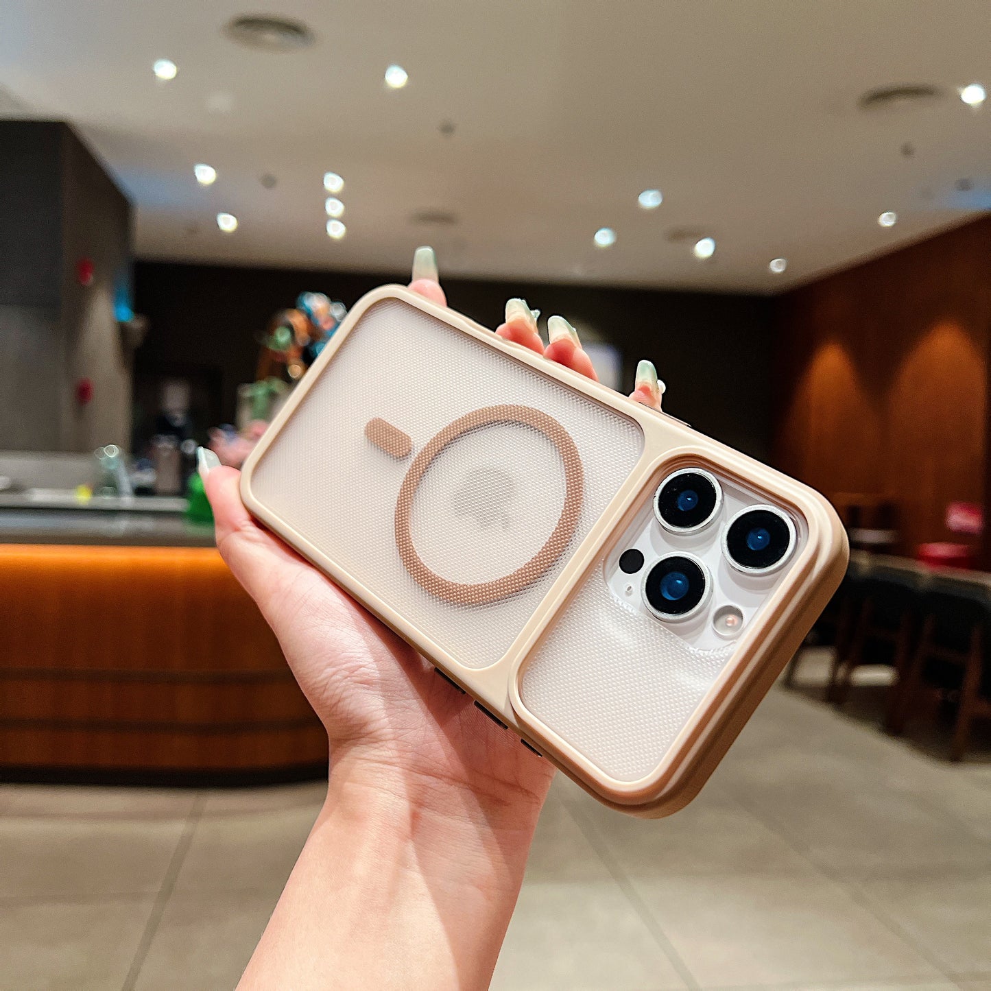 LuxuryKase Hybrid Clear Translucent Case | Matte Dotted Hard PC Back | TPU Textured Grip Frame | Metallic Buttons | Raised Camera Protection | MagSafe Compatible For iPhone
