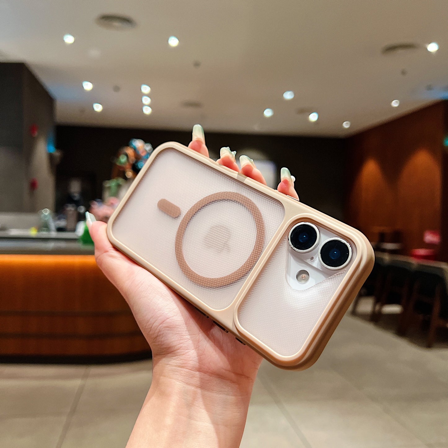 LuxuryKase Hybrid Clear Translucent Case | Matte Dotted Hard PC Back | TPU Textured Grip Frame | Metallic Buttons | Raised Camera Protection | MagSafe Compatible For iPhone