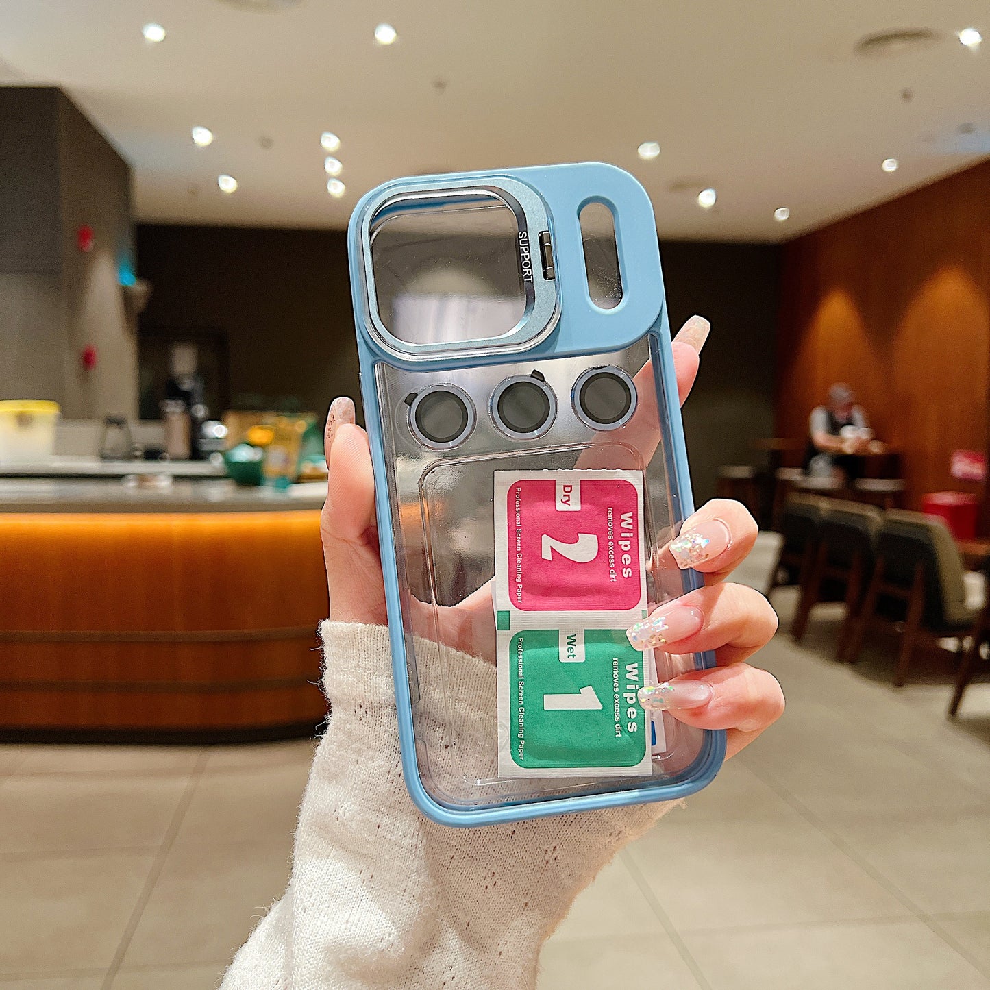 LuxuryKase Clear Case | Metal Lens Protector & 180° Rotating Bracket | Shockproof Transparent Hard Back Cover with Soft TPU Frame For iPhone & Samsung