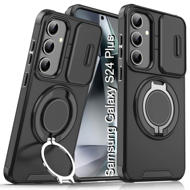 LuxuryKase Shockproof Magnetic Case with Slide Camera Cover | 360° Rotating Ring Kickstand | Mag-Safe Compatible | Rugged Armor Protection For Samsung Series