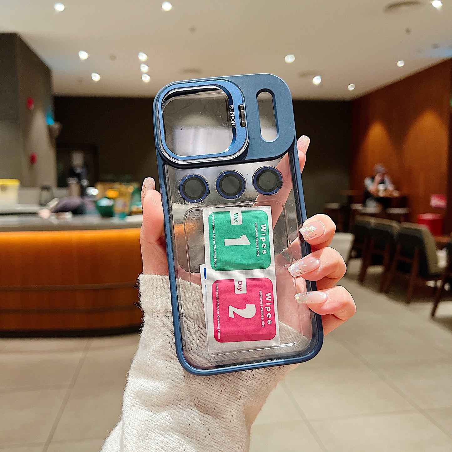 LuxuryKase Clear Case | Metal Lens Protector & 180° Rotating Bracket | Shockproof Transparent Hard Back Cover with Soft TPU Frame For iPhone & Samsung