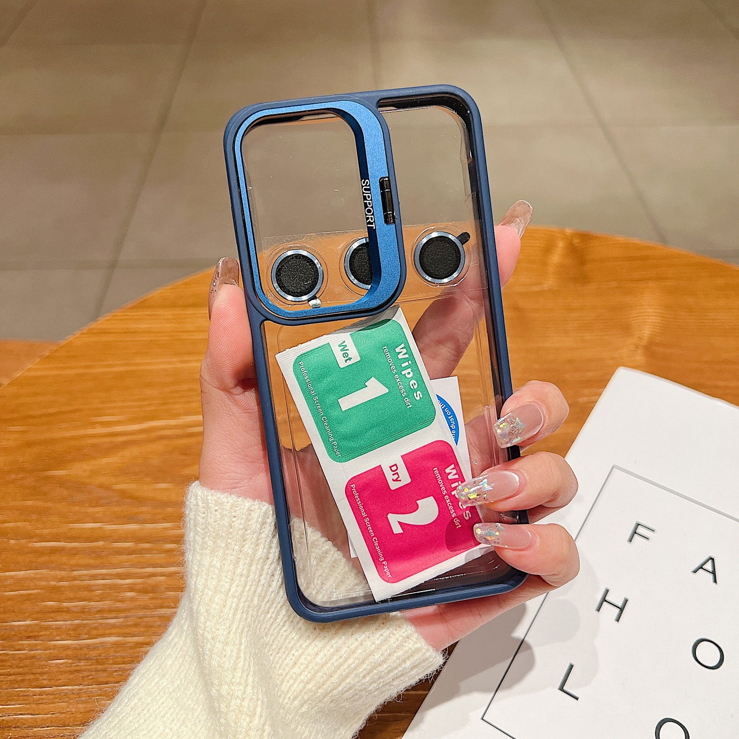 LuxuryKase Clear Case | Metal Lens Protector & 180° Rotating Bracket | Shockproof Transparent Hard Back Cover with Soft TPU Frame For iPhone & Samsung