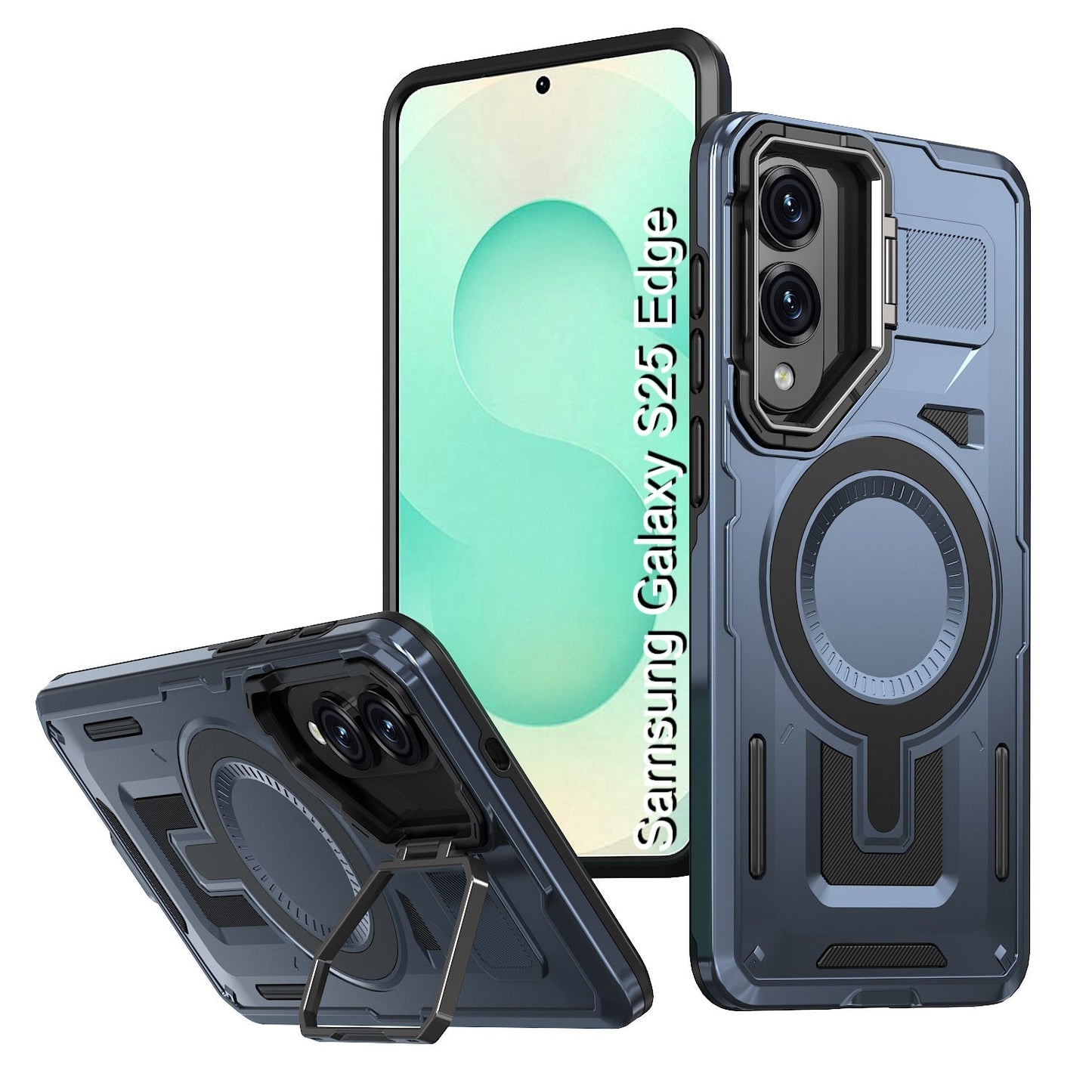 LuxuryKase Rugged Shockproof Magnetic Case with Kickstand | Dual Layer TPU+PC Protection | Mag-Safe Compatible | Camera Guard | Extreme Drop Resistance For Samsung Series