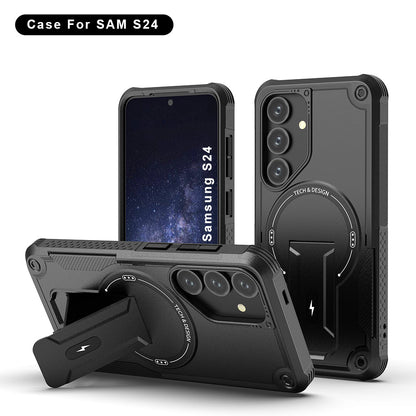 US LITE Back Cover with Portable Kickstand | Mag-Safe Compatible Magnetic Case | Shockproof Military Grade Protection | Rugged Armor Design Phone Cover For Samsung