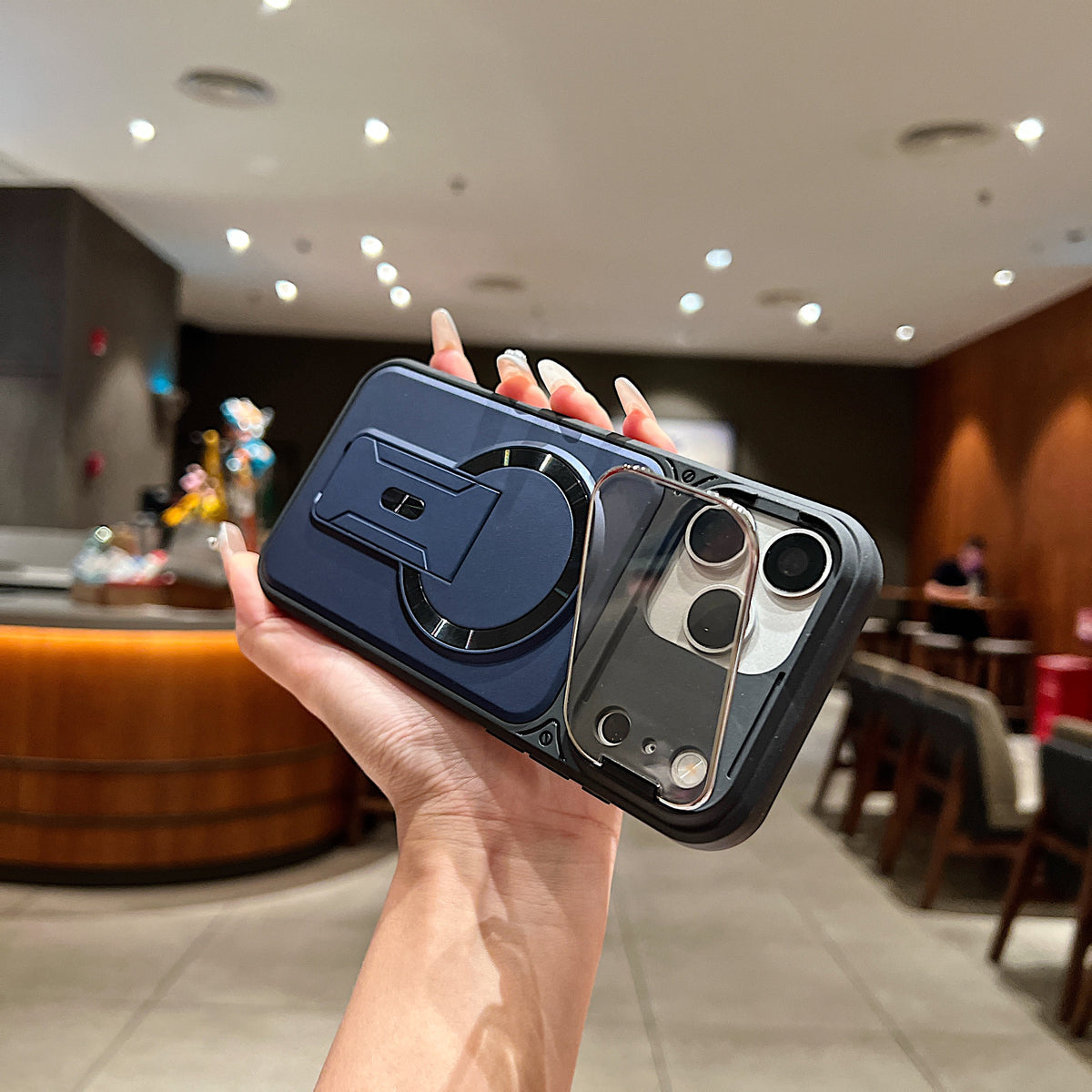LuxuryKase Hybrid Armour Case | Built-In Foldable Kickstand | Flip Camera Lens Protection Frame Design | MagSafe Compatible | Rugged PC & TPU Cover For iPhone & Samsung Series