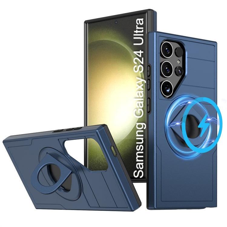 LuxuryKase Shockproof Rugged Back Cover | Heavy Duty Armor Case with MagSafe Compatible 360° Ring Holder | Finger Ring Kickstand | Drop Protection For Samsung Series