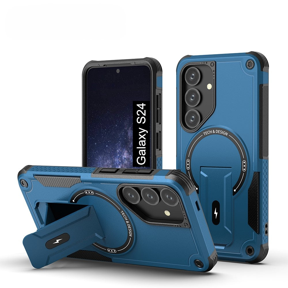 US LITE Back Cover with Portable Kickstand | Mag-Safe Compatible Magnetic Case | Shockproof Military Grade Protection | Rugged Armor Design Phone Cover For iPhone & Samsung