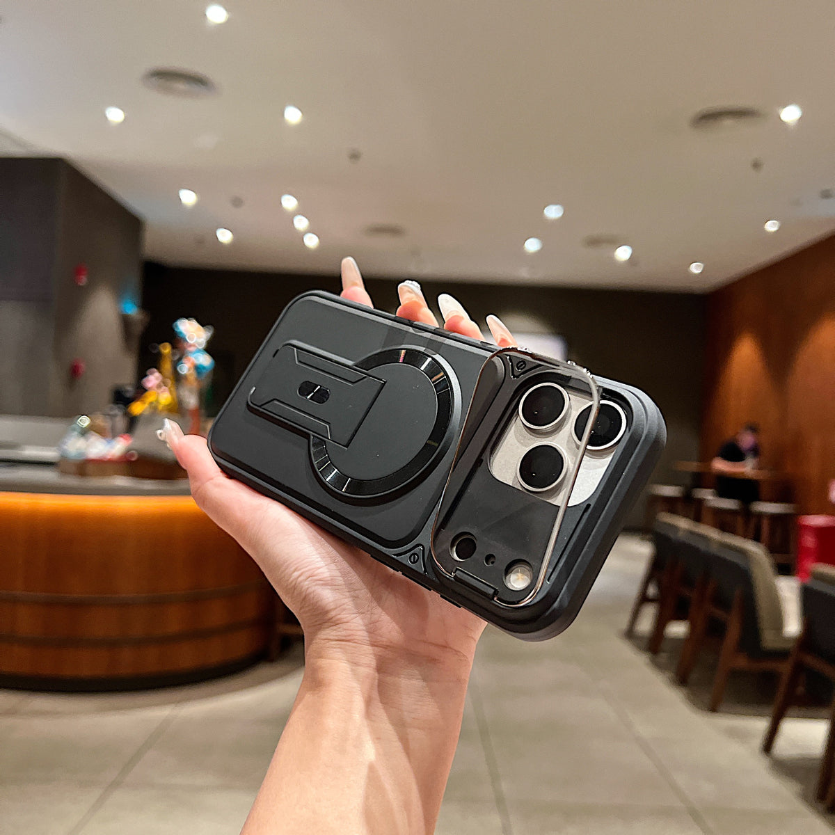 LuxuryKase Hybrid Armour Case | Built-In Foldable Kickstand | Flip Camera Lens Protection Frame Design | MagSafe Compatible | Rugged PC & TPU Cover For iPhone & Samsung Series