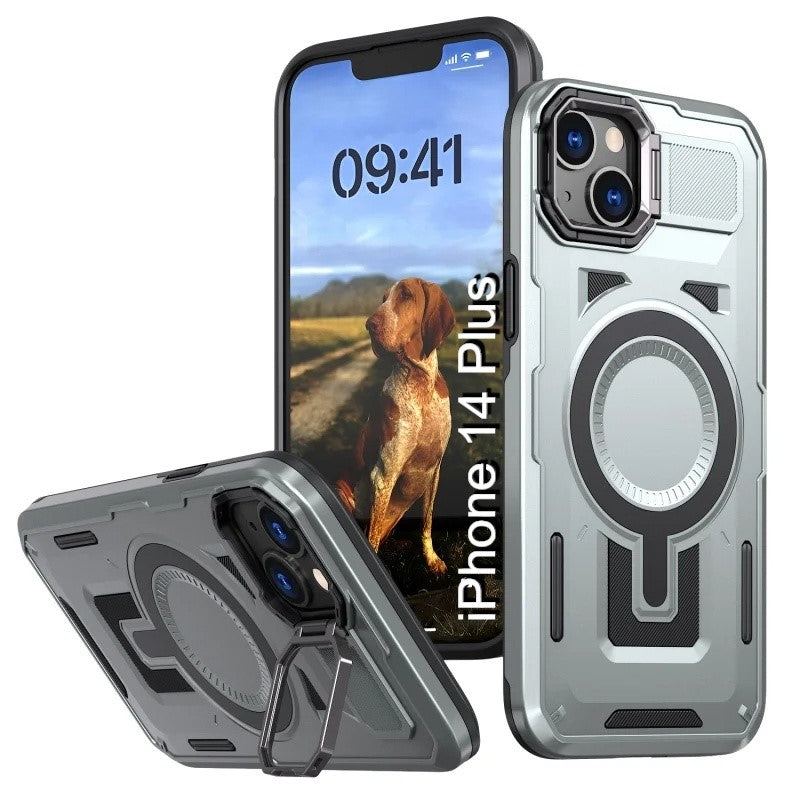 LuxuryKase Rugged Shockproof Magnetic Case with Kickstand | Dual Layer TPU+PC Protection | Mag-Safe Compatible | Camera Guard | Extreme Drop Resistance For iPhone Series