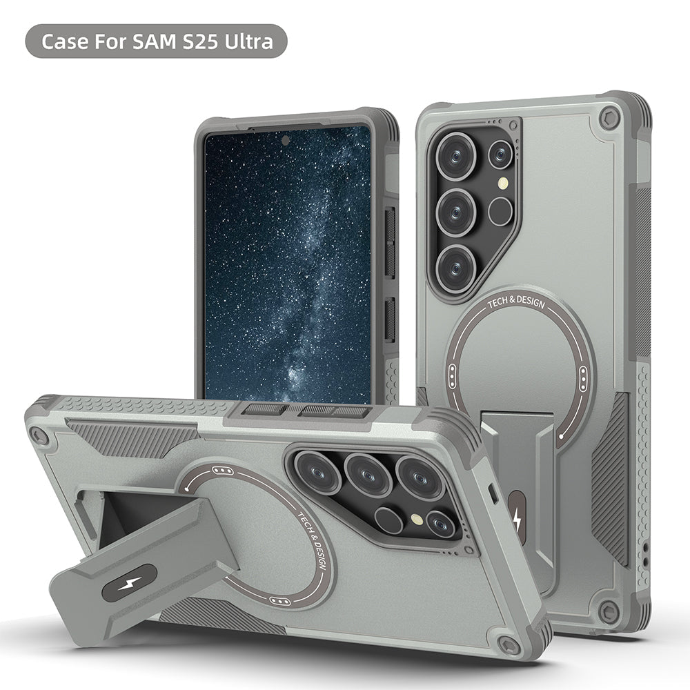 US LITE Back Cover with Portable Kickstand | Mag-Safe Compatible Magnetic Case | Shockproof Military Grade Protection | Rugged Armor Design Phone Cover For iPhone & Samsung Series