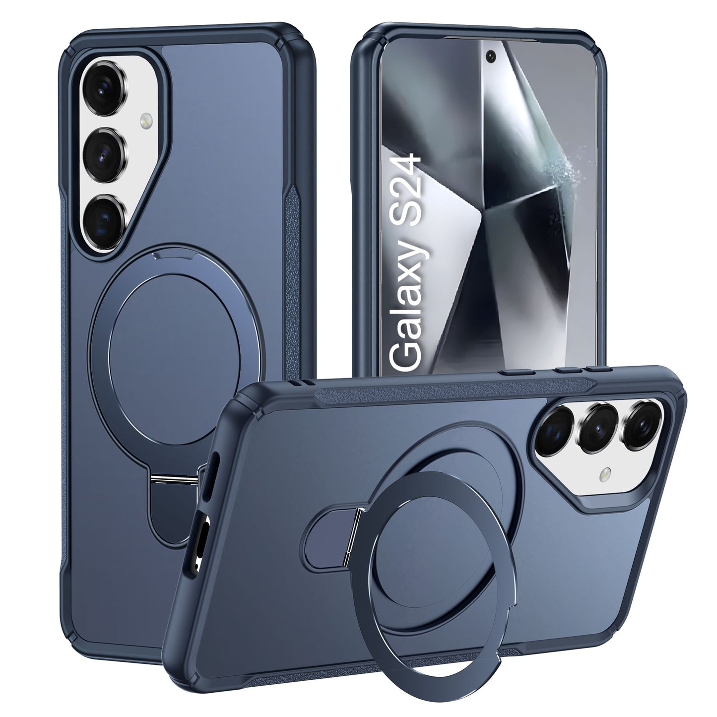 LuxuryKase Shockproof Back Cover with 90° Rotating Ring Kickstand | Mag-Safe Compatible | Rugged Armor Protection Case For iPhone & Samsung Series