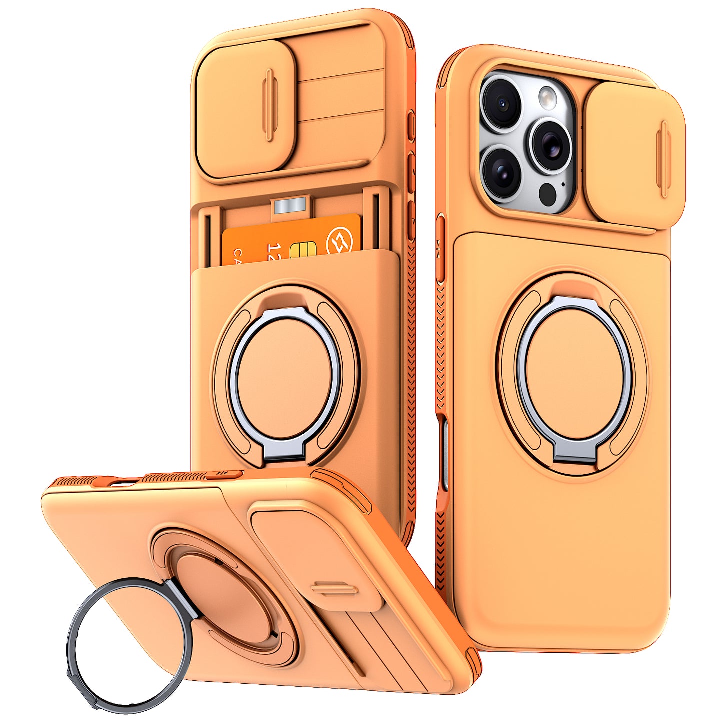 LuxuryKase Magnetic Card Holder Back Cover | Slide Camera Cover Protection | 360° Rotating & 120° Adjustable Kickstand | Shockproof Hard PC Back + Soft TPU Bumper For iPhone & Samsung Series