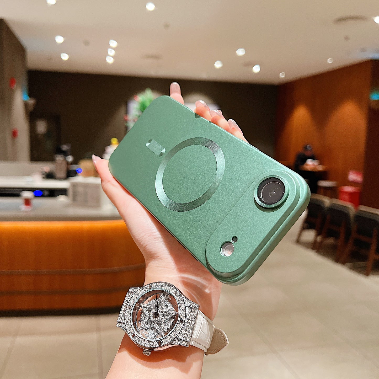 LuxuryKase LK022 Compatible Mag-Safe Magnetic Wireless Charging Matte Shockproof Silicone Case With Lens Protector Glass For iPhone