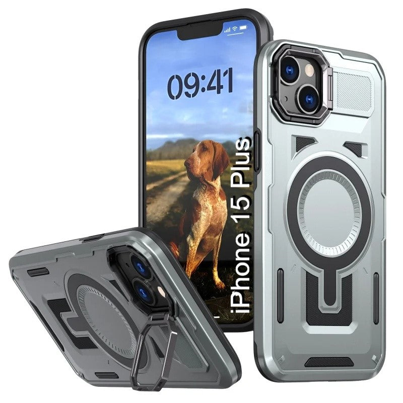 LuxuryKase Rugged Shockproof Magnetic Case with Kickstand | Dual Layer TPU+PC Protection | Mag-Safe Compatible | Camera Guard | Extreme Drop Resistance For iPhone Series