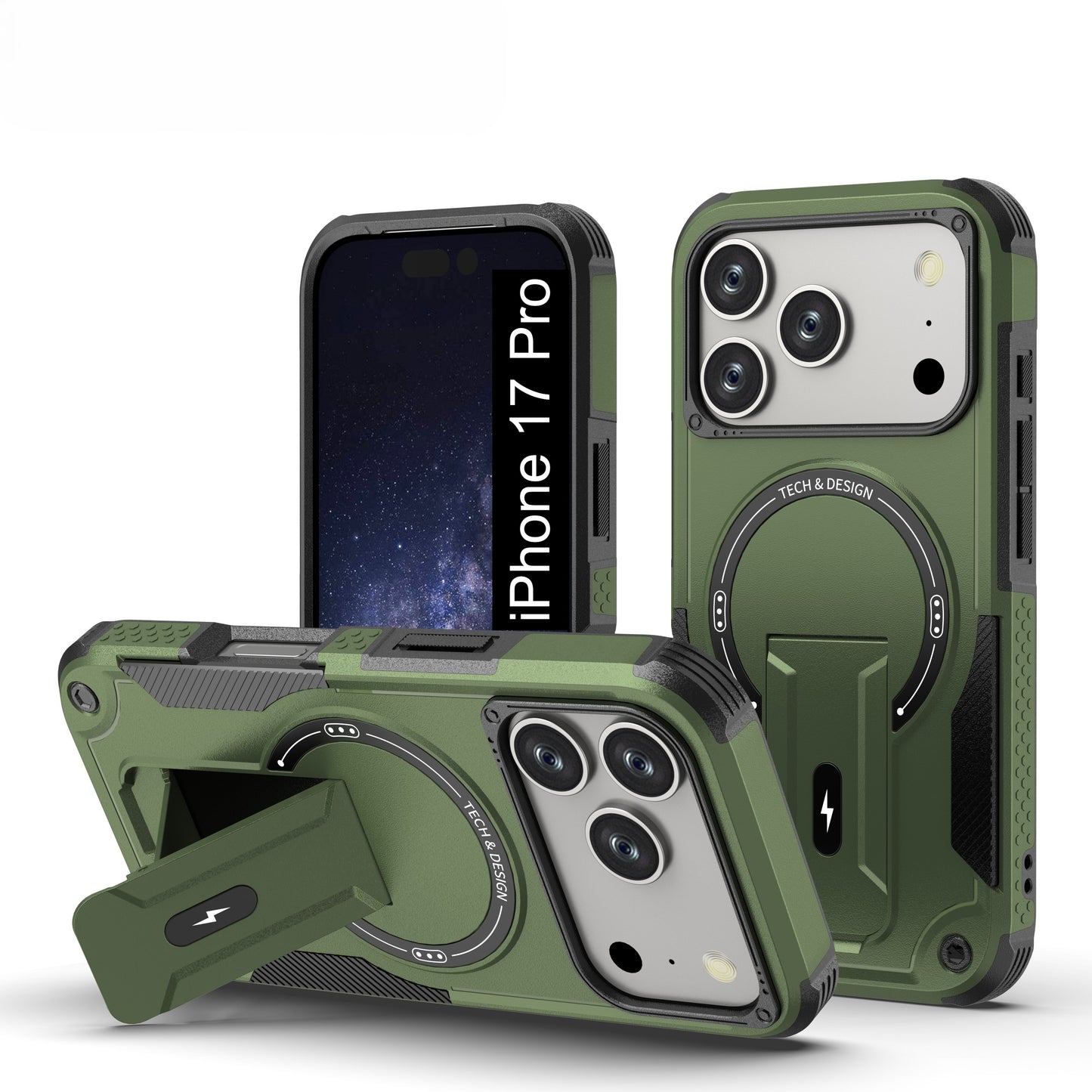 US LITE Back Cover with Portable Kickstand | Mag-Safe Compatible Magnetic Case | Shockproof Military Grade Protection | Rugged Armor Design Phone Cover For iPhone & Samsung