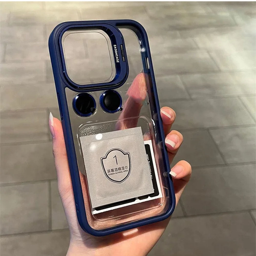 LuxuryKase Clear Case | Metal Lens Protector & 180° Rotating Bracket | Shockproof Transparent Hard Back Cover with Soft TPU Frame For iPhone & Samsung