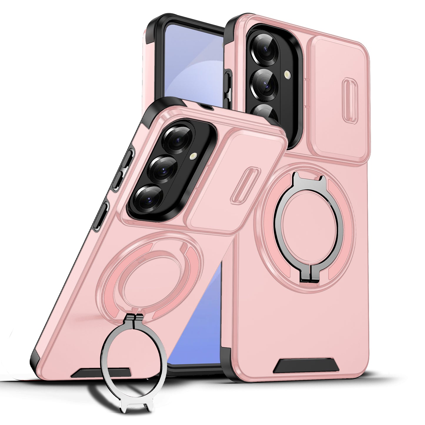 LuxuryKase Shockproof Case with Slide Camera Cover | 360° Rotating Ring Kickstand | Rugged Armour Protection For Samsung Series