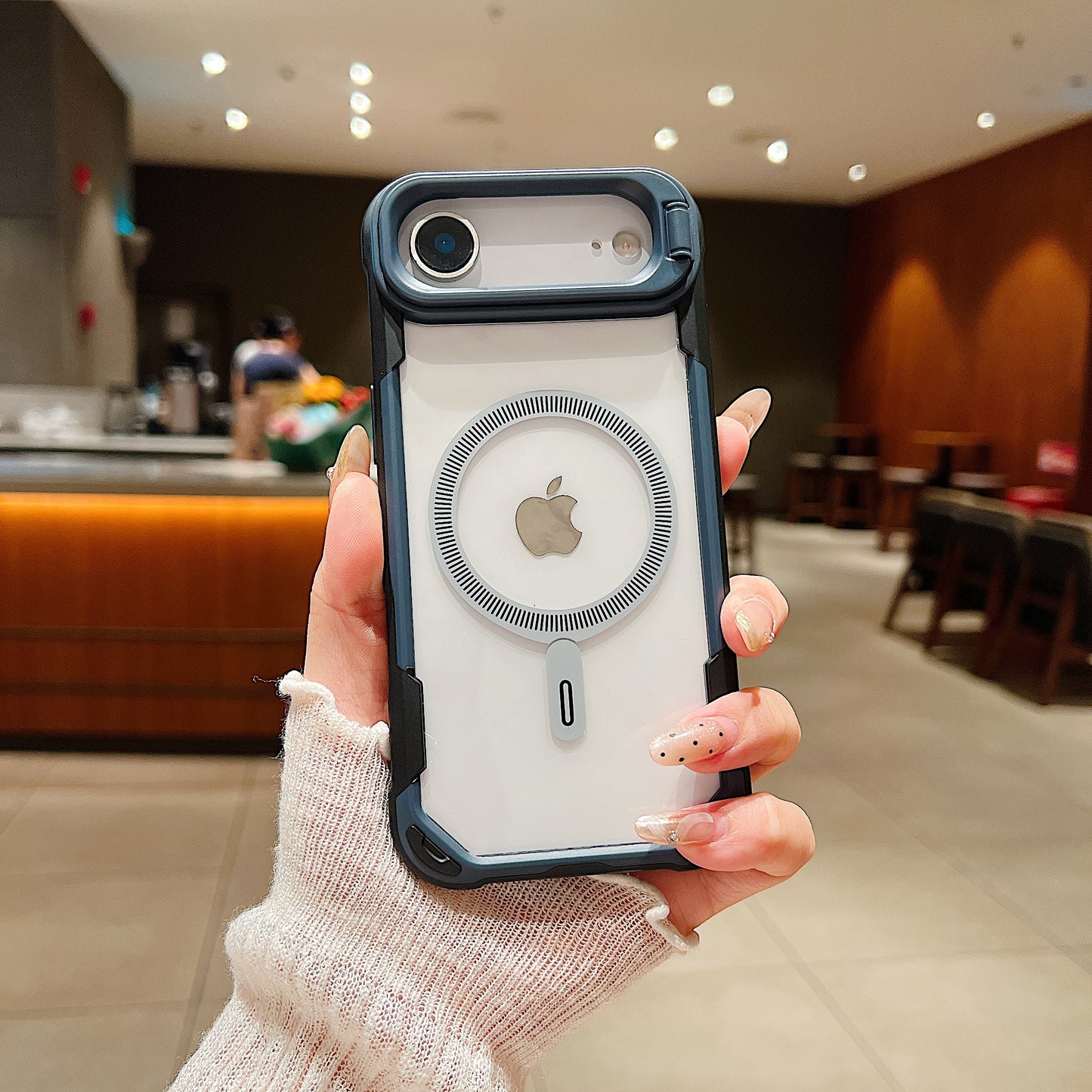 LuxuryKase LK164 Invisible Stand Transparent Magnetic Mag-Safe Wireless Charger Case Cover For iPhone