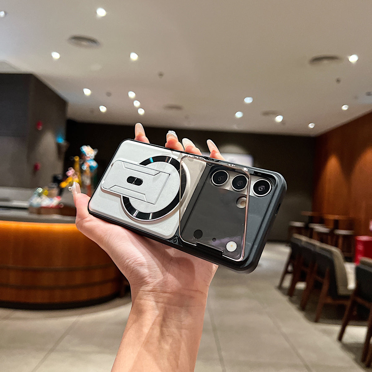 LuxuryKase Hybrid Armour Case | Built-In Foldable Kickstand | Flip Camera Lens Protection Frame Design | MagSafe Compatible | Rugged PC & TPU Cover For iPhone & Samsung Series