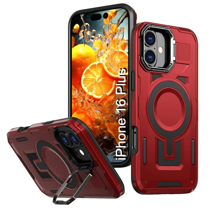 LuxuryKase Rugged Shockproof Magnetic Case with Kickstand | Dual Layer TPU+PC Protection | Mag-Safe Compatible | Camera Guard | Extreme Drop Resistance For iPhone Series
