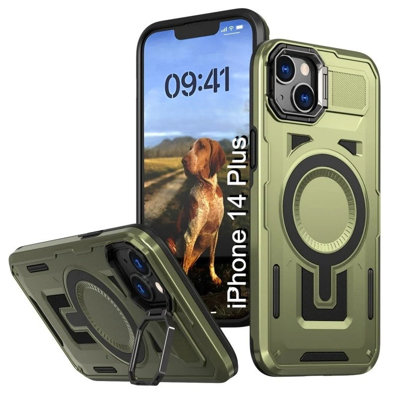 LuxuryKase Rugged Shockproof Magnetic Case with Kickstand | Dual Layer TPU+PC Protection | Mag-Safe Compatible | Camera Guard | Extreme Drop Resistance For iPhone Series