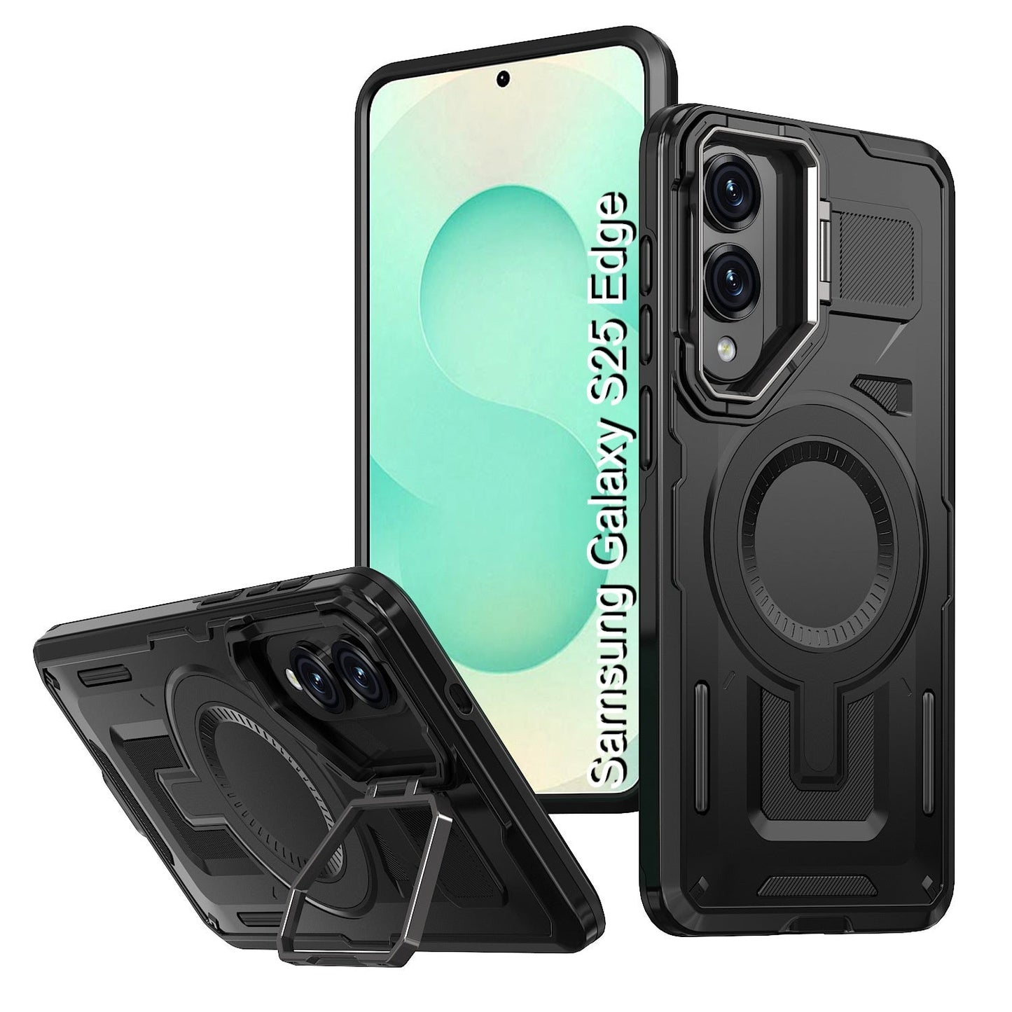 LuxuryKase Rugged Shockproof Magnetic Case with Kickstand | Dual Layer TPU+PC Protection | Mag-Safe Compatible | Camera Guard | Extreme Drop Resistance For Samsung Series