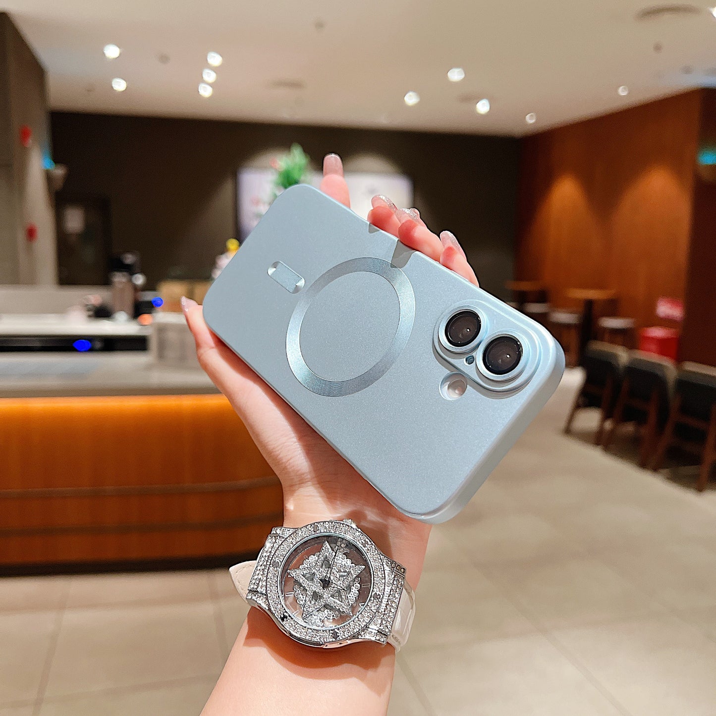 LuxuryKase LK022 Compatible Mag-Safe Magnetic Wireless Charging Matte Shockproof Silicone Case With Lens Protector Glass For iPhone