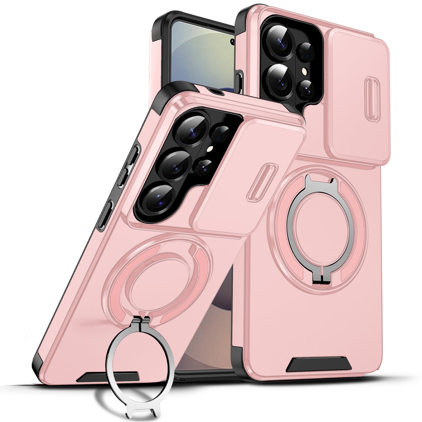 LuxuryKase Shockproof Case with Slide Camera Cover | 360° Rotating Ring Kickstand | Rugged Armour Protection For Samsung Series