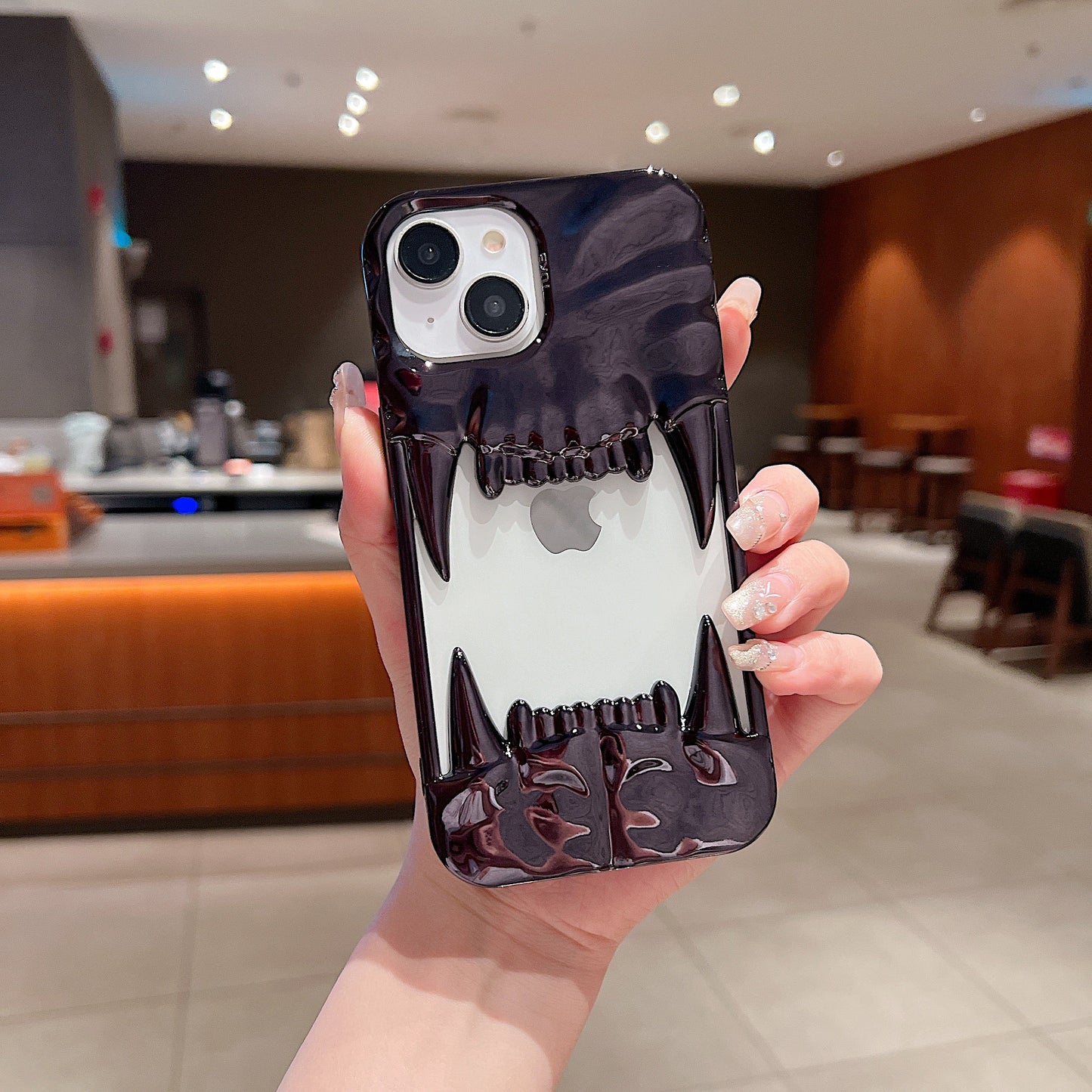 US LITE Shockproof Designer Metallic Chrome 3D Fangs Back Case | Anti-Scratch Grip | Full Camera Protection and Stylish Look For iPhone 14, 15 & 16 Series