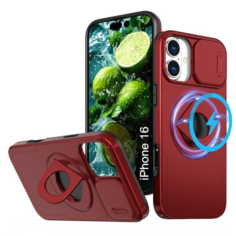 LuxuryKase Mag-Safe Shockproof Rugged Back Case with Finger Ring Kickstand & Sliding Camera Cover | Military Drop Protection | Wireless Charging Support For iPhone Series