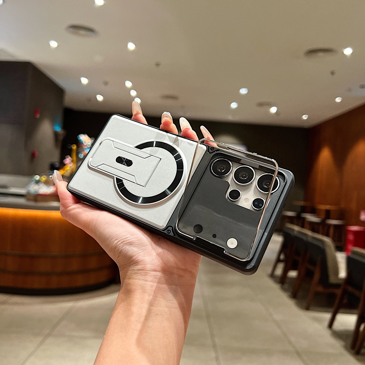 LuxuryKase Hybrid Armour Case | Built-In Foldable Kickstand | Flip Camera Lens Protection Frame Design | MagSafe Compatible | Rugged PC & TPU Cover For iPhone & Samsung Series