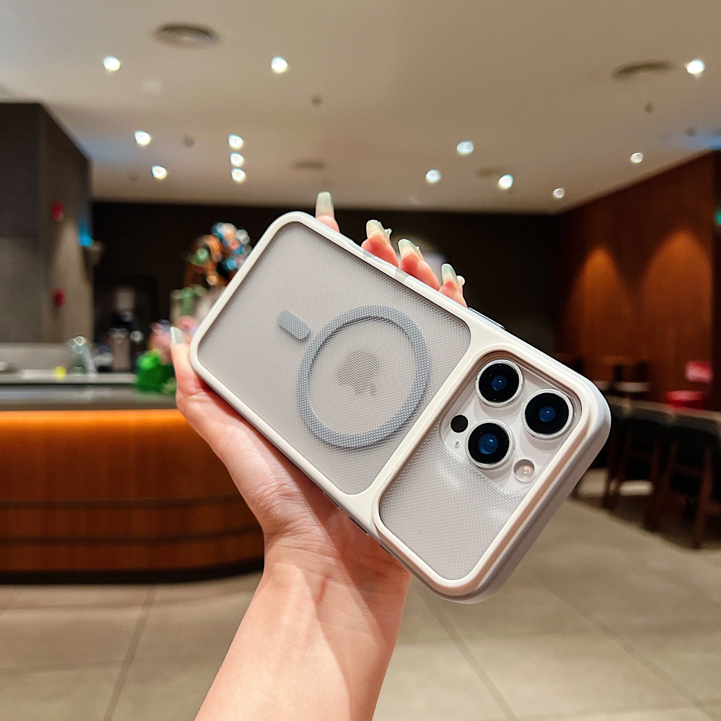 LuxuryKase Hybrid Clear Translucent Case | Matte Dotted Hard PC Back | TPU Textured Grip Frame | Metallic Buttons | Raised Camera Protection | MagSafe Compatible For iPhone