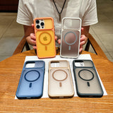 LuxuryKase Hybrid Clear Translucent Case | Matte Dotted Hard PC Back | TPU Textured Grip Frame | Metallic Buttons | Raised Camera Protection | MagSafe Compatible For iPhone