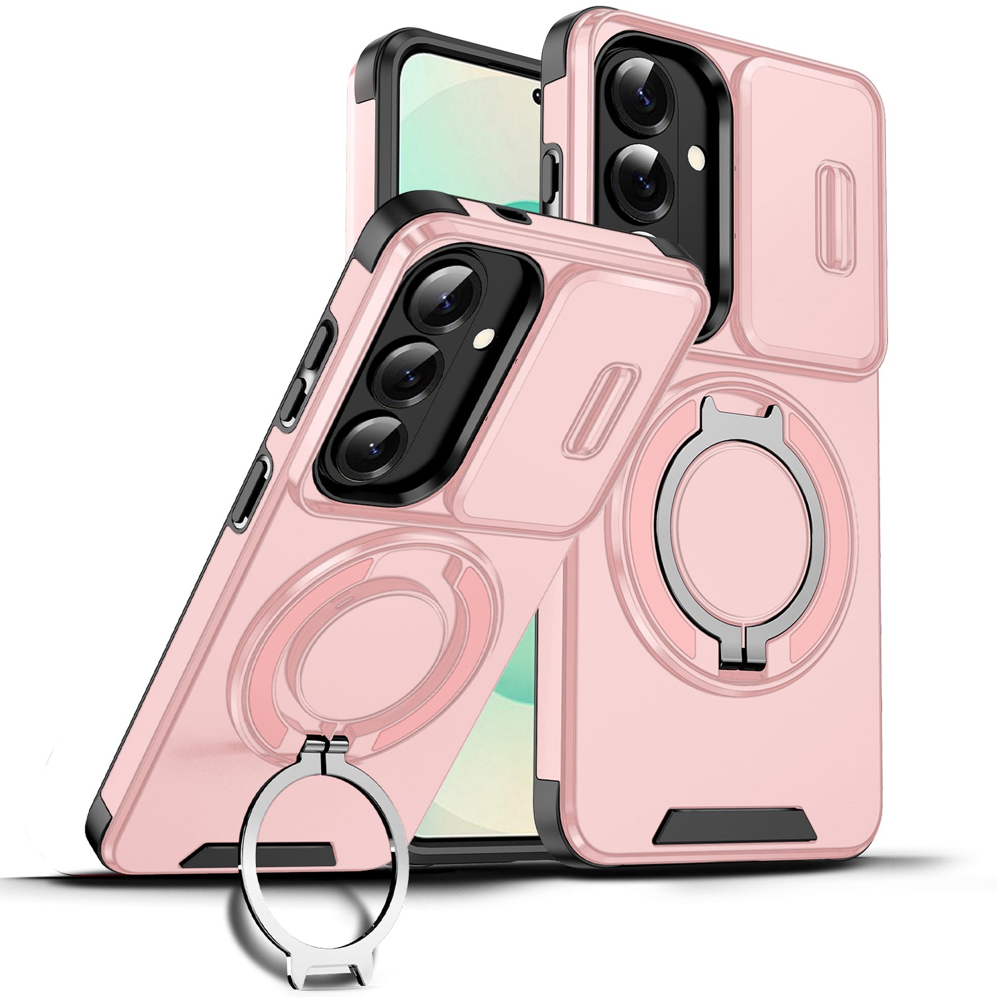 LuxuryKase Shockproof Case with Slide Camera Cover | 360° Rotating Ring Kickstand | Rugged Armour Protection For Samsung Series