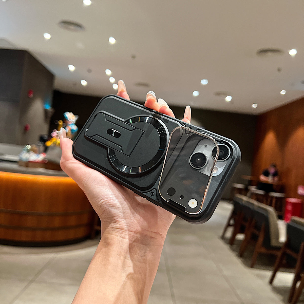 LuxuryKase Hybrid Armour Case | Built-In Foldable Kickstand | Flip Camera Lens Protection Frame Design | MagSafe Compatible | Rugged PC & TPU Cover For iPhone & Samsung Series