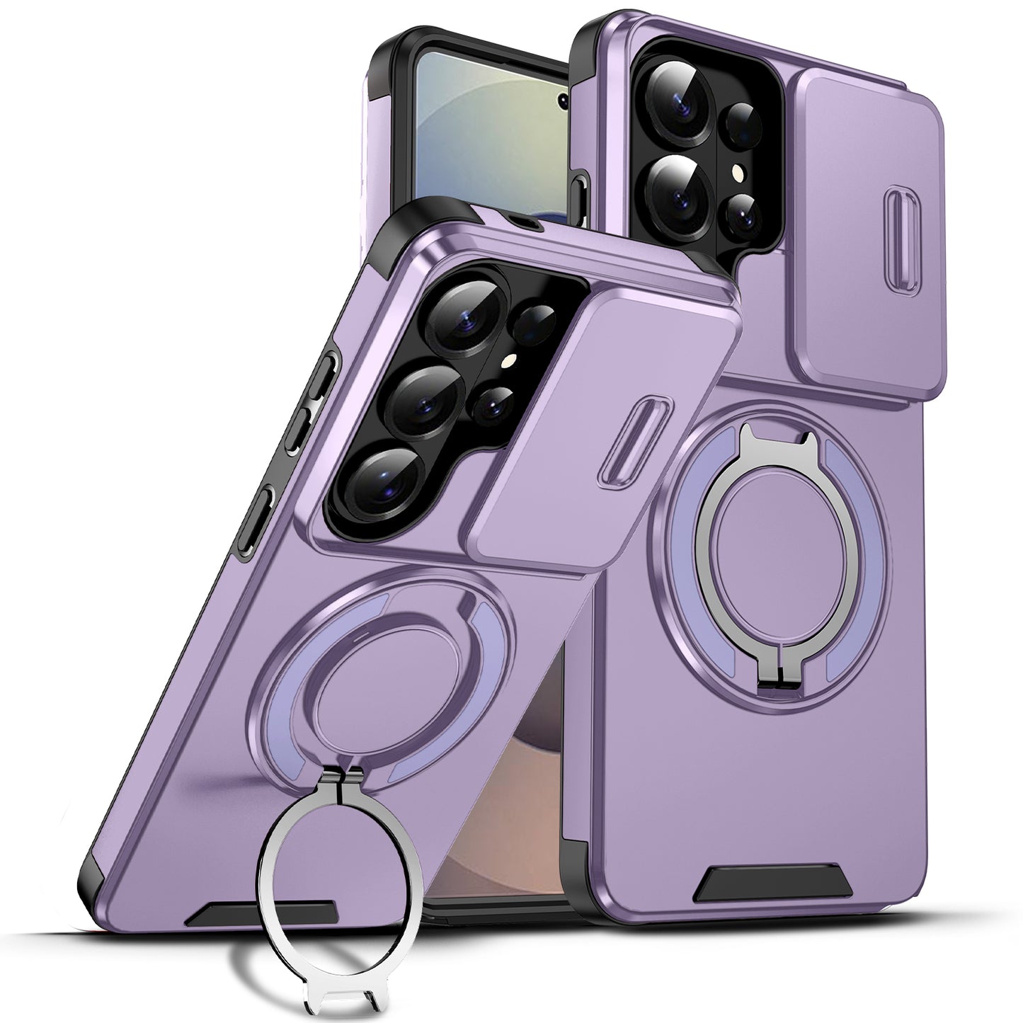 LuxuryKase Shockproof Case with Slide Camera Cover | 360° Rotating Ring Kickstand | Rugged Armour Protection For Samsung Series