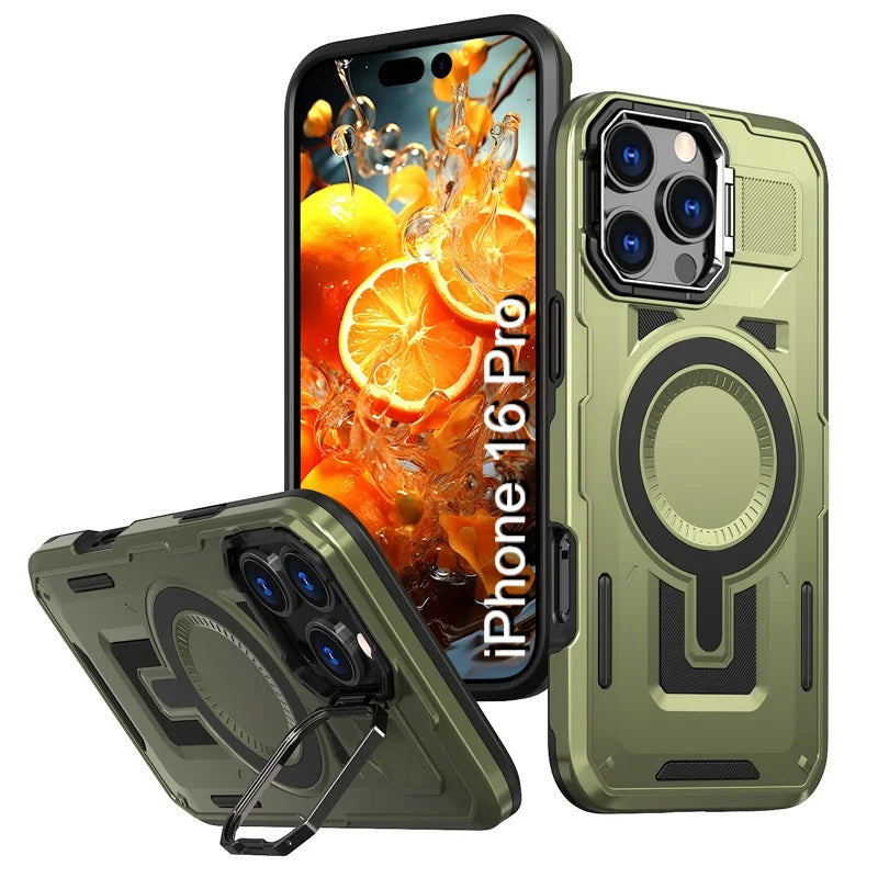 LuxuryKase Rugged Shockproof Magnetic Case with Kickstand | Dual Layer TPU+PC Protection | Mag-Safe Compatible | Camera Guard | Extreme Drop Resistance For iPhone Series