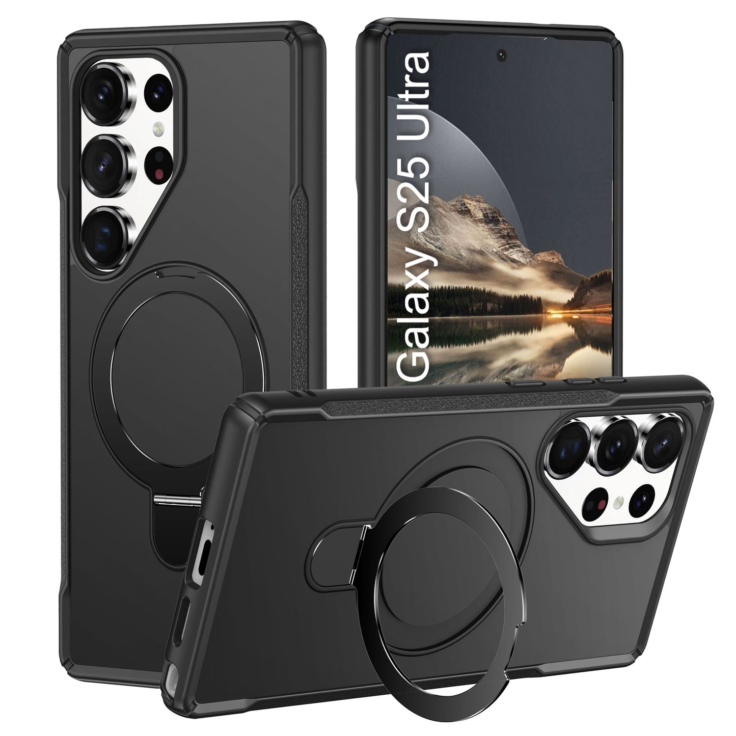 LuxuryKase Shockproof Back Cover with 90° Rotating Ring Kickstand | Mag-Safe Compatible | Rugged Armor Protection Case For iPhone & Samsung Series