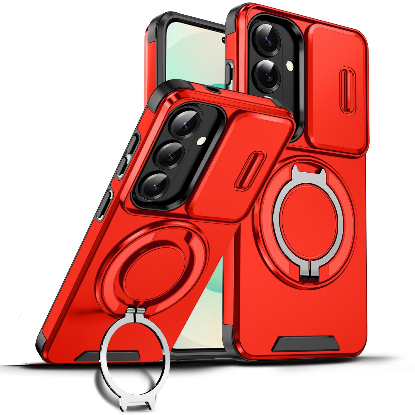 LuxuryKase Shockproof Case with Slide Camera Cover | 360° Rotating Ring Kickstand | Rugged Armour Protection For Samsung Series