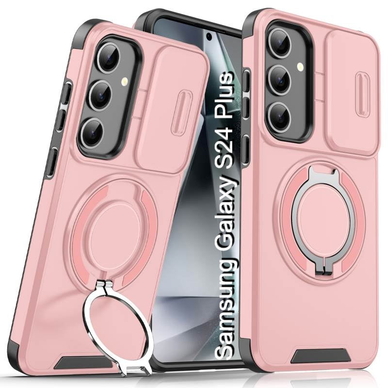 LuxuryKase Shockproof Magnetic Case with Slide Camera Cover | 360° Rotating Ring Kickstand | Mag-Safe Compatible | Rugged Armor Protection For Samsung Series