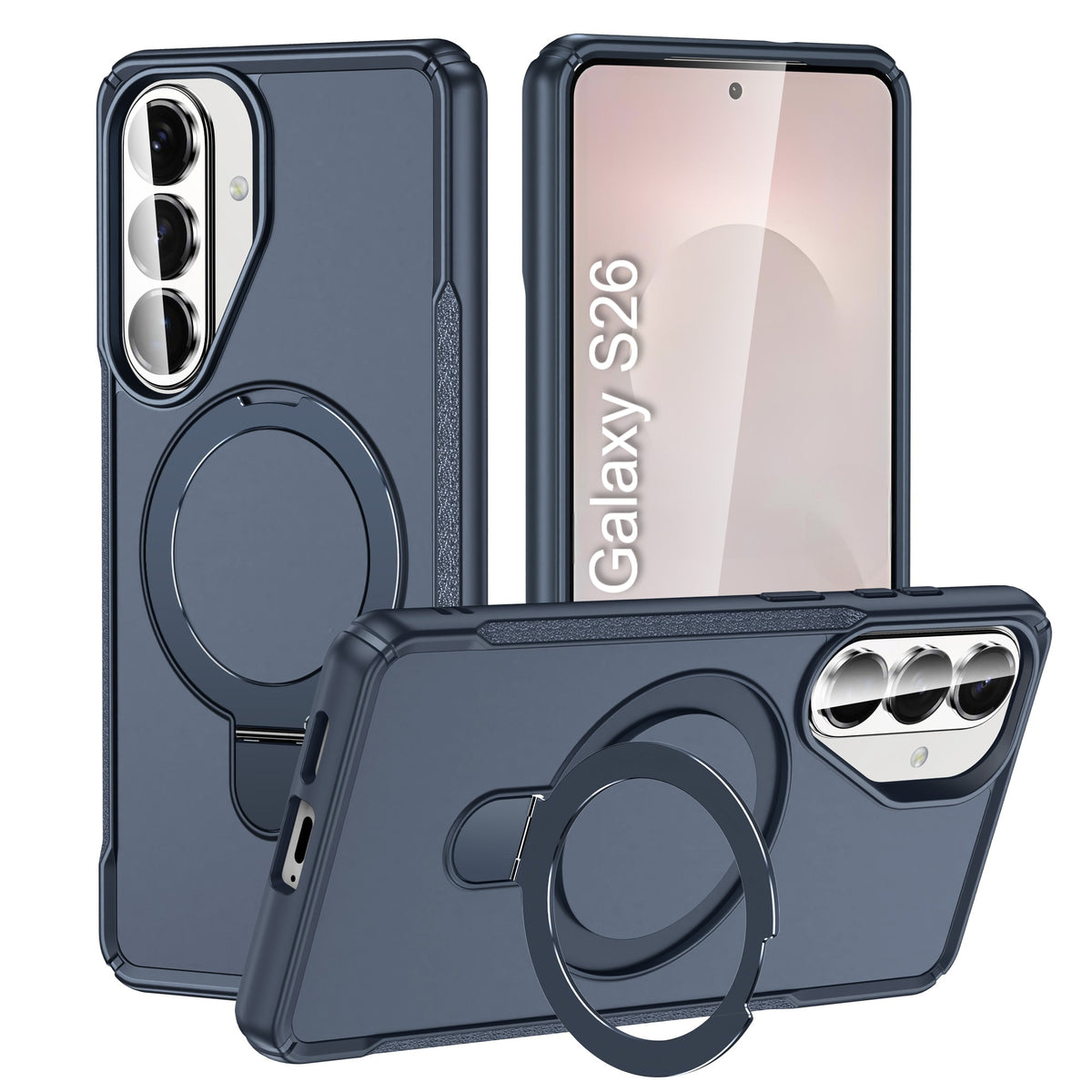 LuxuryKase Shockproof Back Cover with 90° Rotating Ring Kickstand | Mag-Safe Compatible | Rugged Armor Protection Case For iPhone & Samsung Series