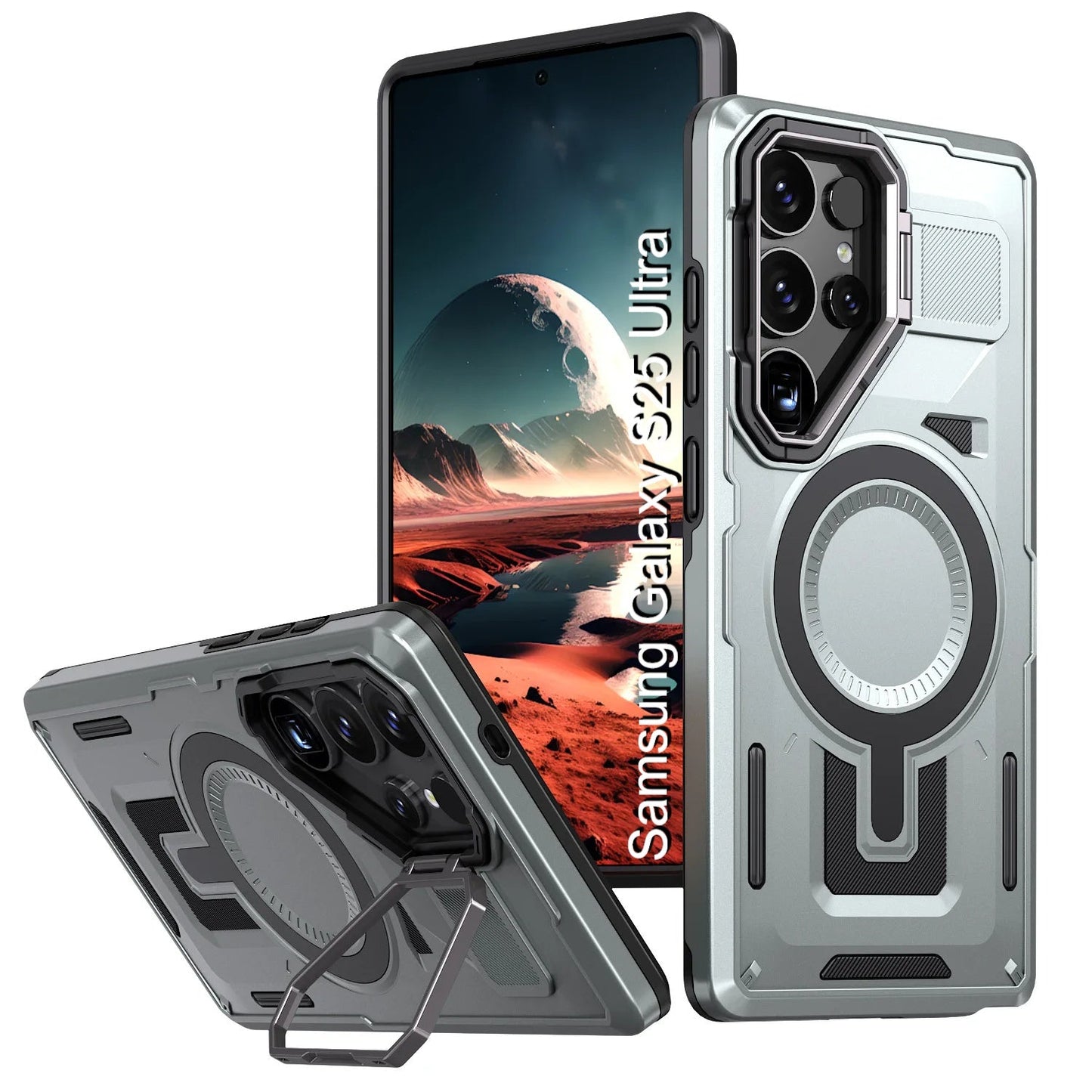 LuxuryKase Rugged Shockproof Magnetic Case with Kickstand | Dual Layer TPU+PC Protection | Mag-Safe Compatible | Camera Guard | Extreme Drop Resistance For Samsung Series