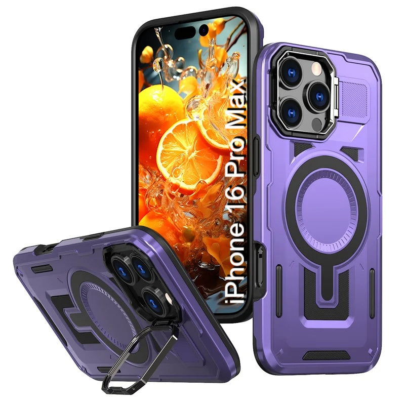 LuxuryKase Rugged Shockproof Magnetic Case with Kickstand | Dual Layer TPU+PC Protection | Mag-Safe Compatible | Camera Guard | Extreme Drop Resistance For iPhone Series