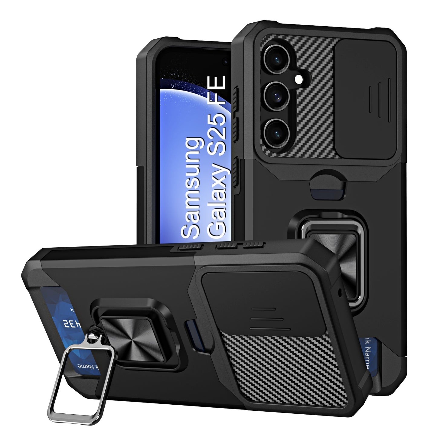 LuxuryKase Shockproof Armor Case | Slide Camera Cover | Hidden Card Slot | Rotating Ring Kickstand | Magnetic Car Mount Support | Military Grade Protection For iPhone & Samsung