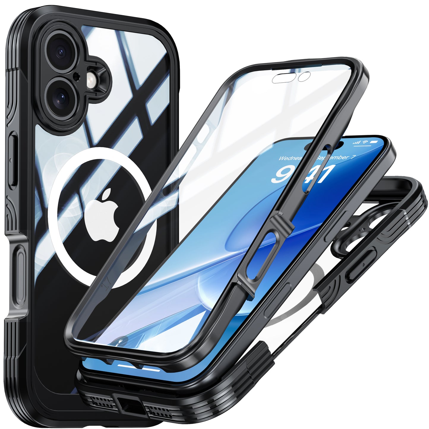 LuxuryKase Shockproof Front & Back Cover with Full Body Protection | Strong Grip | Camera & Screen Guard | Wireless Charging Support | Durable TPU+PC Design Cover For iPhone 16 Series