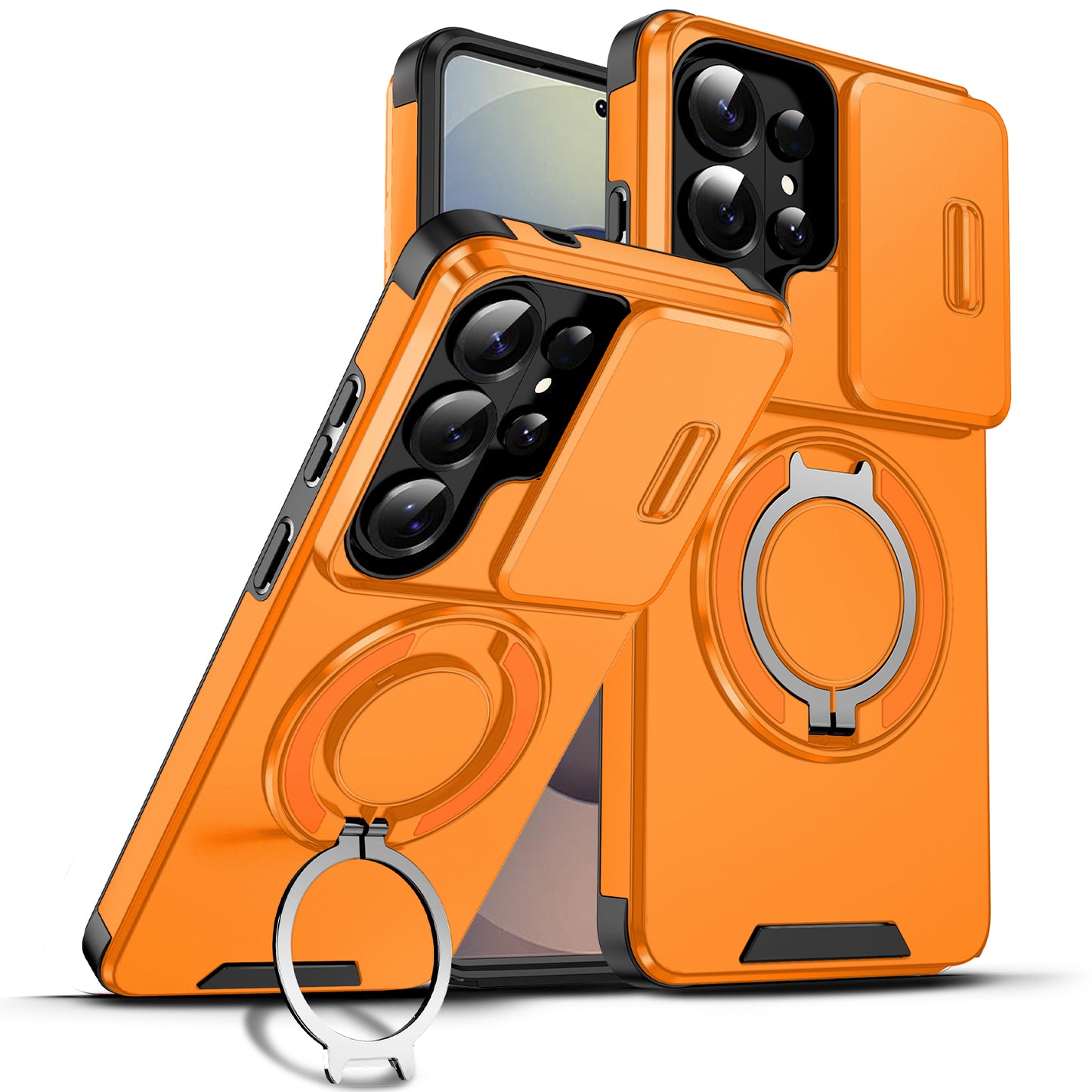 LuxuryKase Shockproof Case with Slide Camera Cover | 360° Rotating Ring Kickstand | Rugged Armour Protection For Samsung Series
