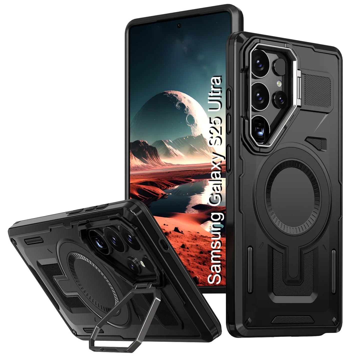 LuxuryKase Rugged Shockproof Magnetic Case with Kickstand | Dual Layer TPU+PC Protection | Mag-Safe Compatible | Camera Guard | Extreme Drop Resistance For Samsung Series